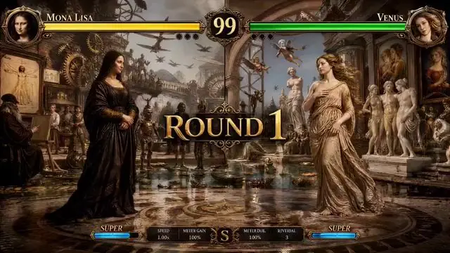 Wan 3.0 image-to-video example: a classical-art fighting game scene